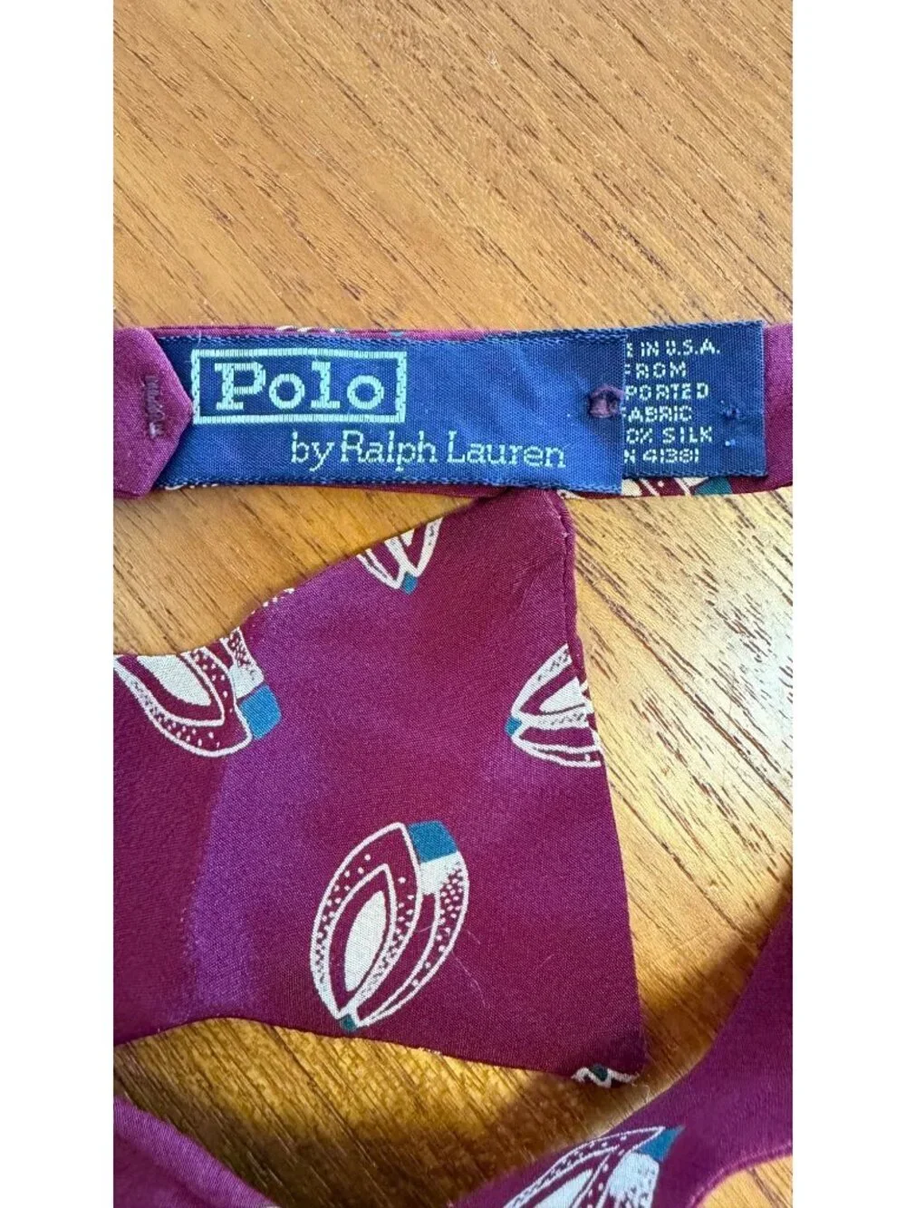 Vintage Polo By Ralph Lauren Mens Adjustable Bow Tie Burgundy Geometric Silk USA